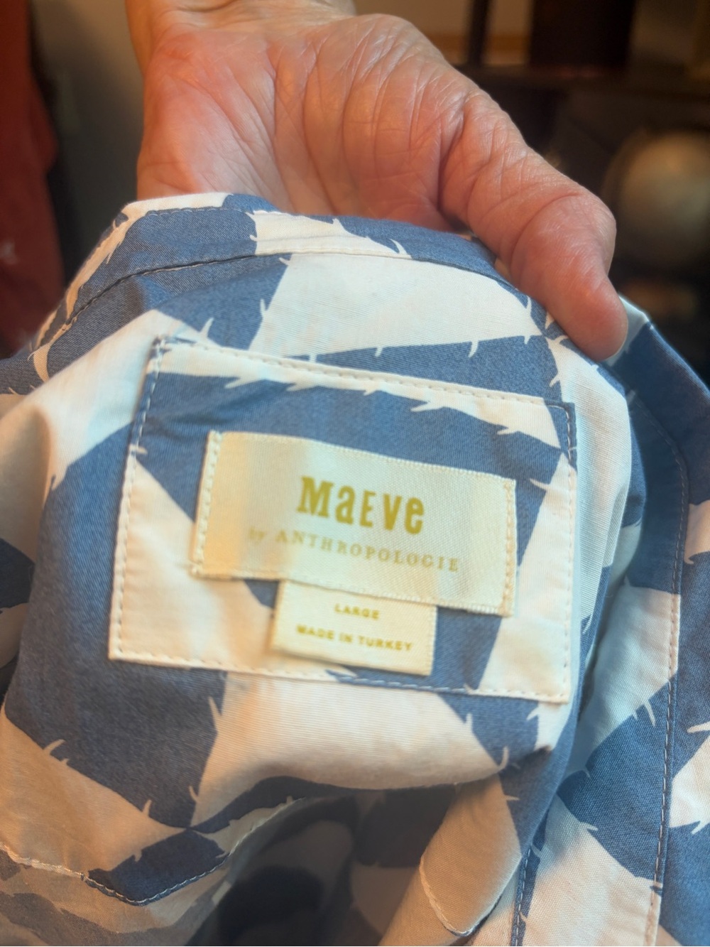 Maeve Blue and White Geometric Print Blouse